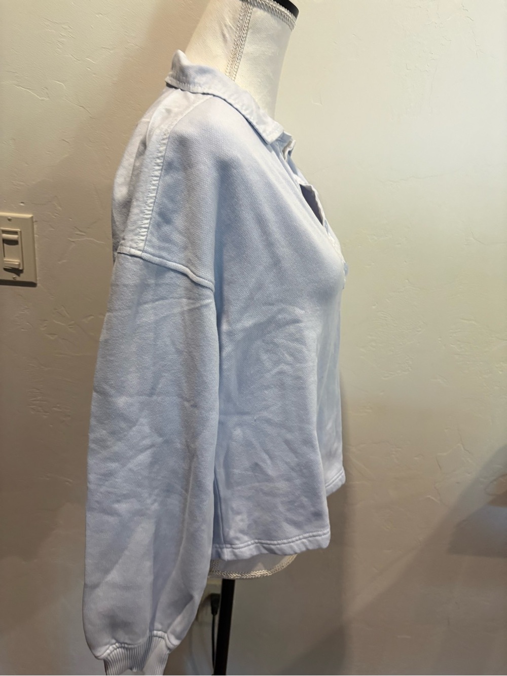 aerie Light Blue Long-Sleeve Pullover with Button Placket - Picture 2 of 4